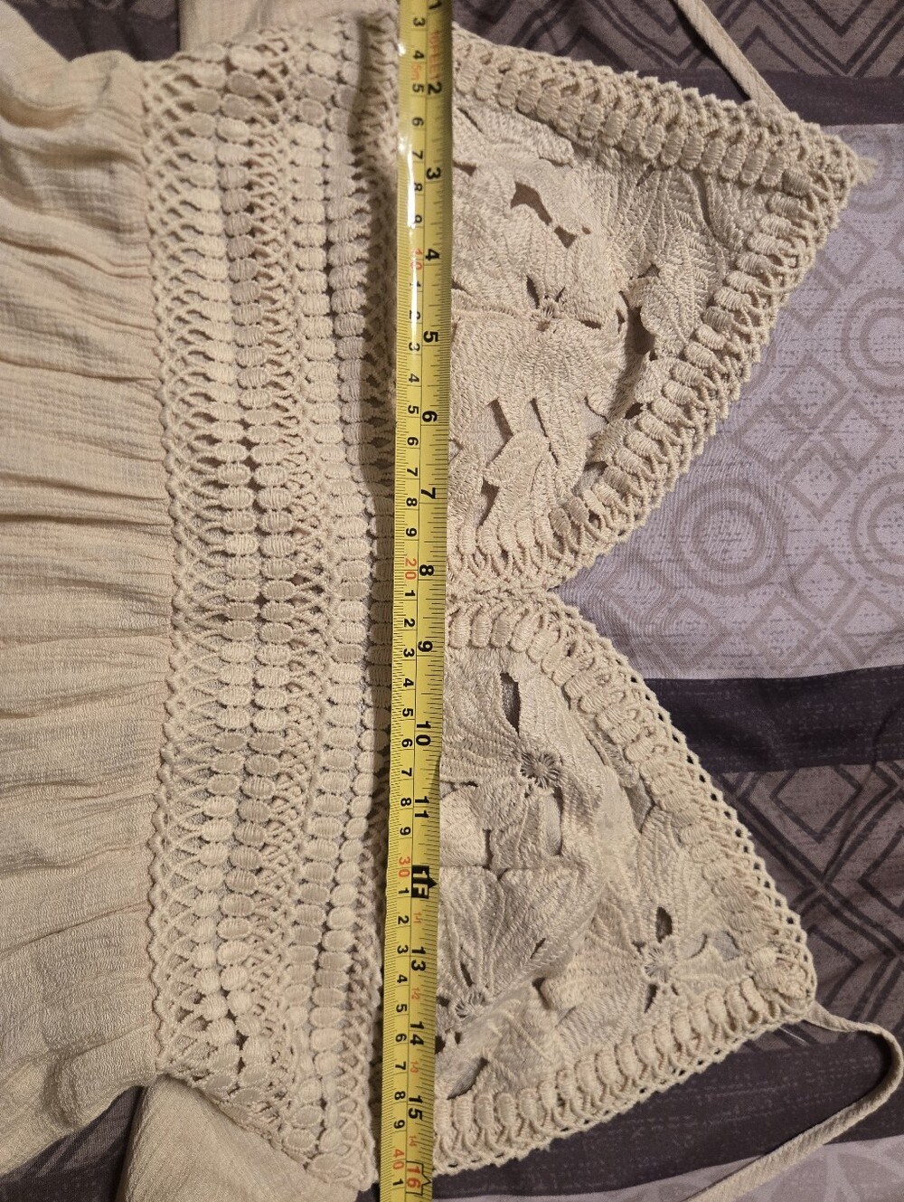 Large Bohemian Crochet-Top Cream Maxi Dress - Picture 3 of 5